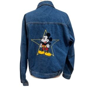 Vntg 90’s oversized cotton Mickey & Co embroidered button up denim jacket sz M